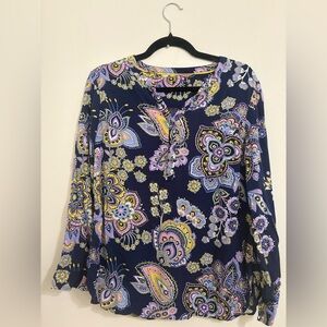 Lilly Pulitzer Navy Floral Button-Front Top – Size Medium